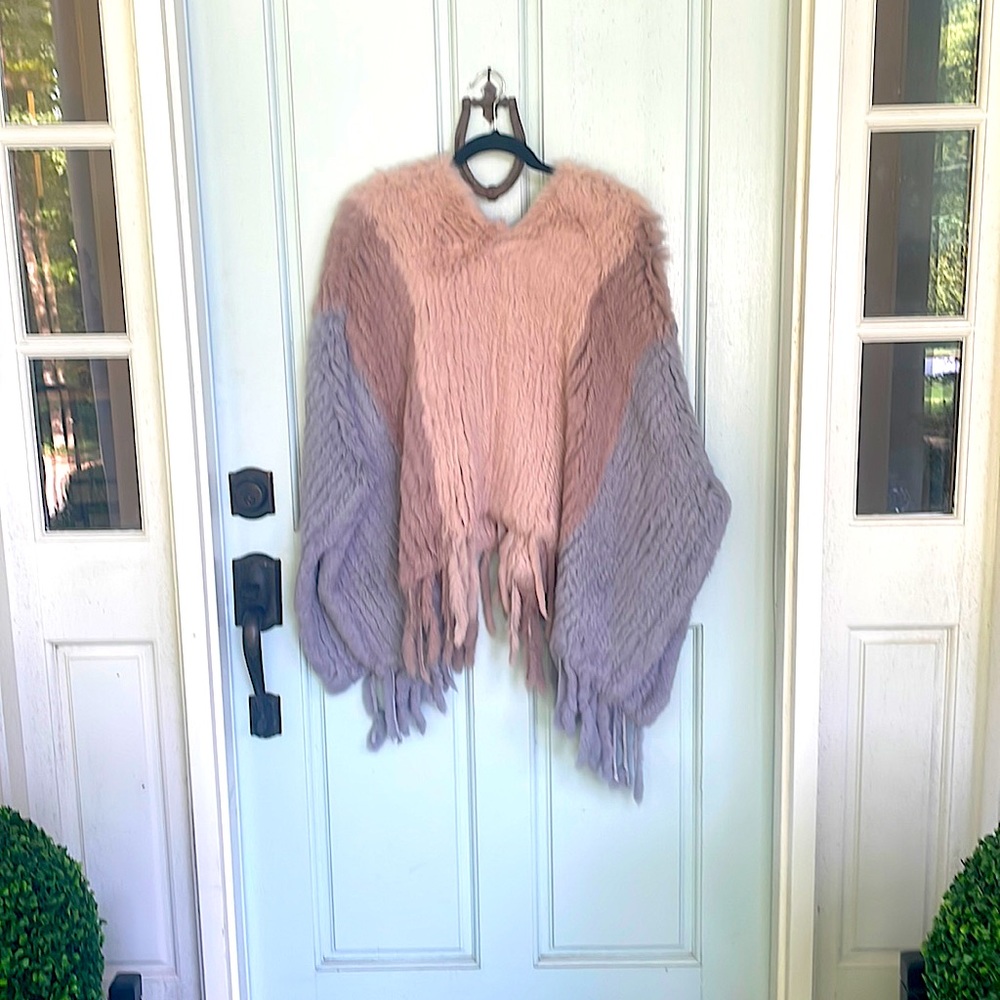 Vintage Genuine Fur handmade shawl/poncho with fringe